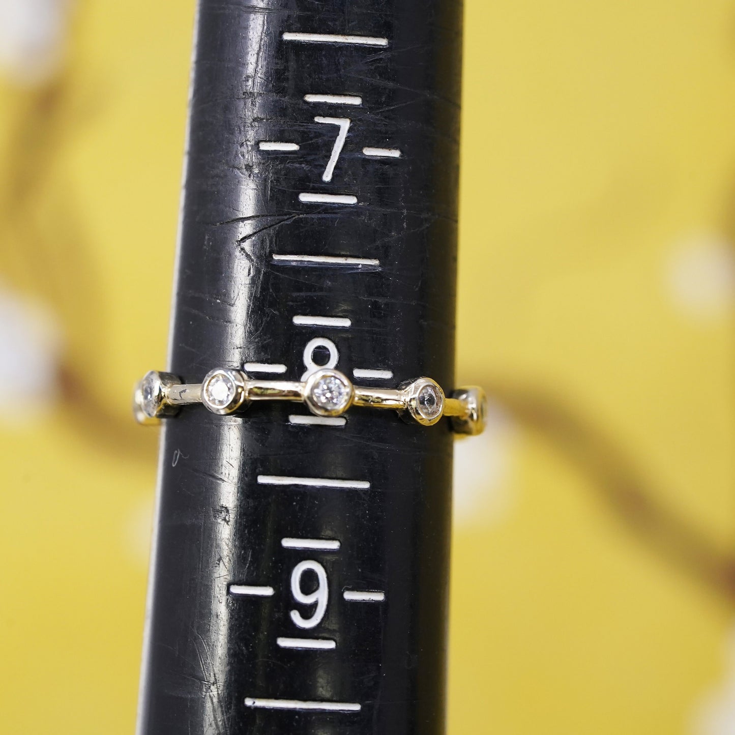 Size 8, vintage vermeil gold over Sterling silver ring, 925 stackable band cz