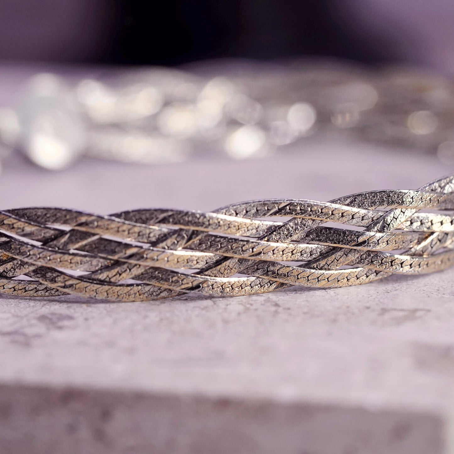 7.5", gold plated Sterling silver bracelet, 925 woven braided herringbone chain