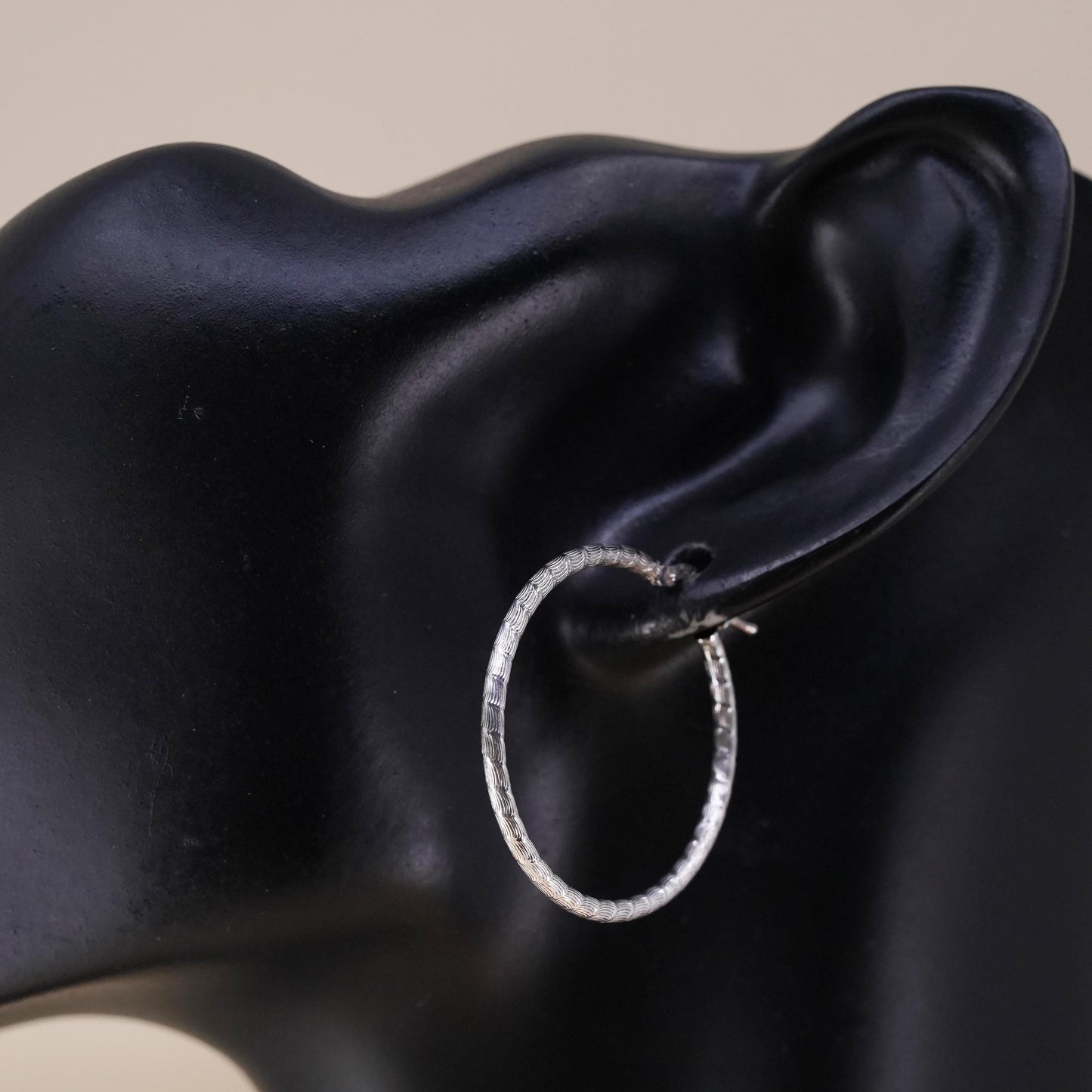 1.25", Vintage sterling silver loop single earring, textured hoop