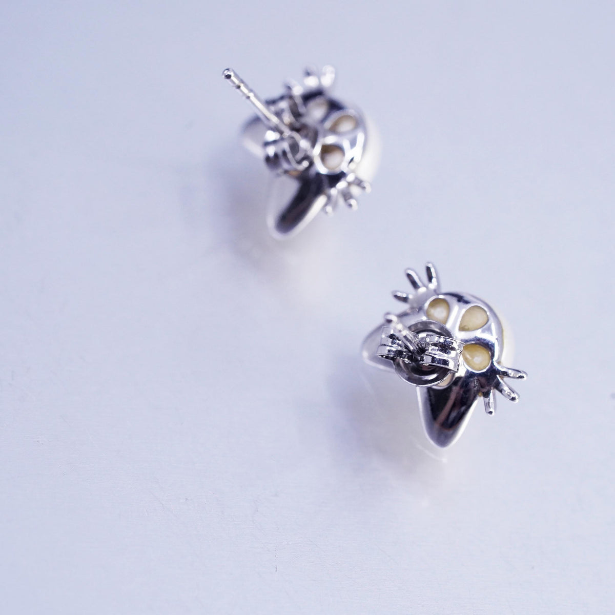 Vintage Mexico Sterling 925 silver earrings, freshwater pearl cat kitty studs