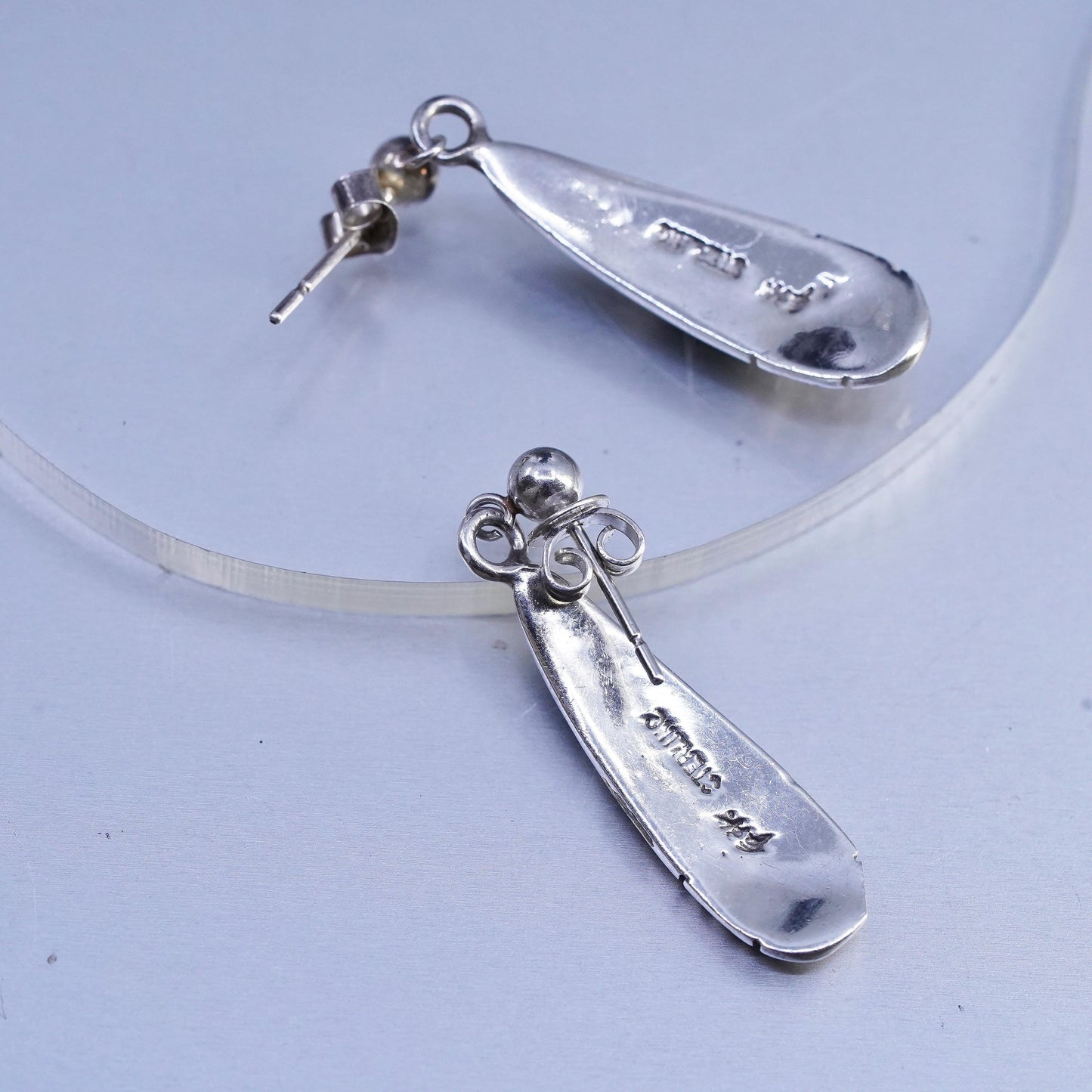 Native American Navajo Ervin Hoskie sterling 925 silver teardrop earrings onyx