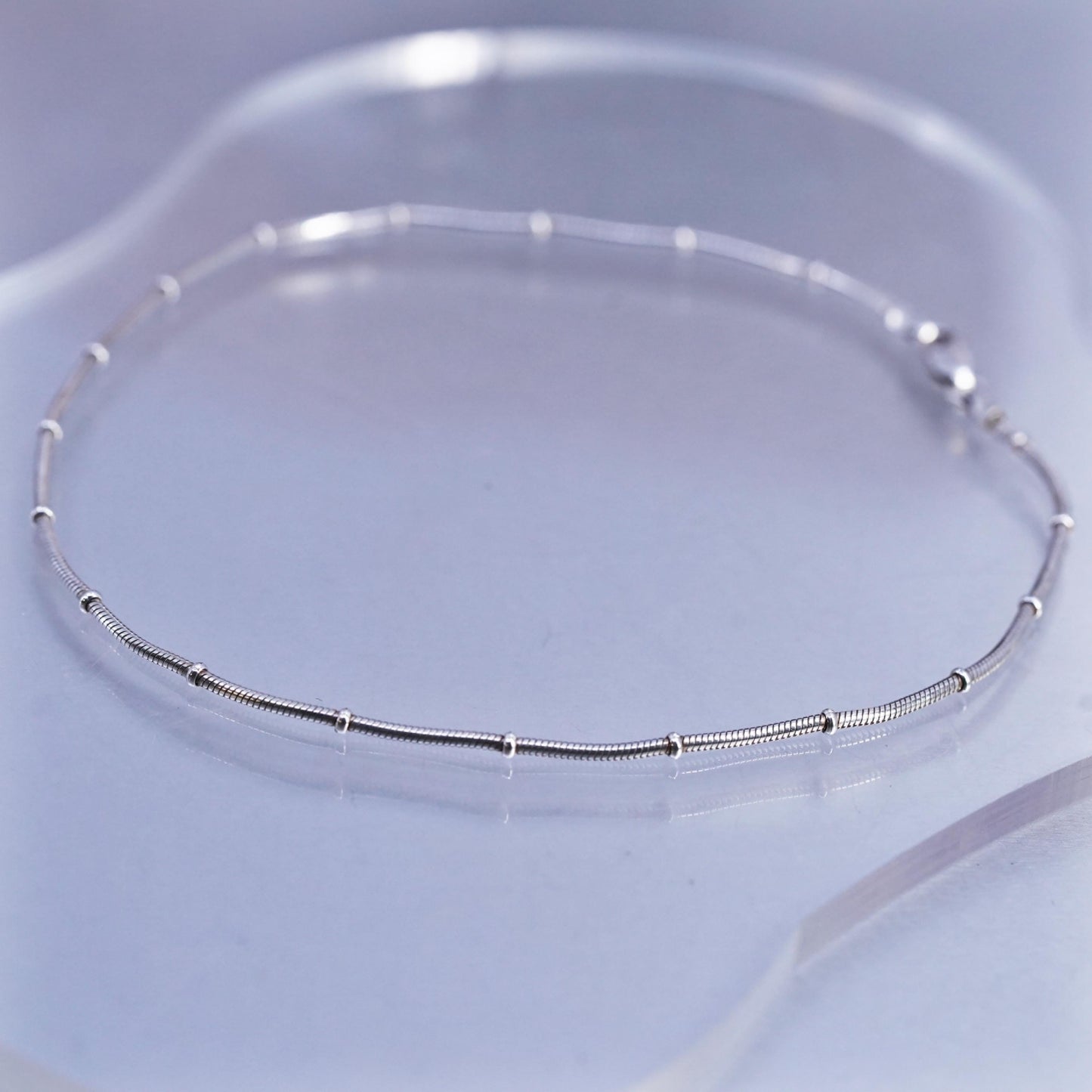 11", vintage Italian Sterling 925 silver circle bracelet anklet with beads