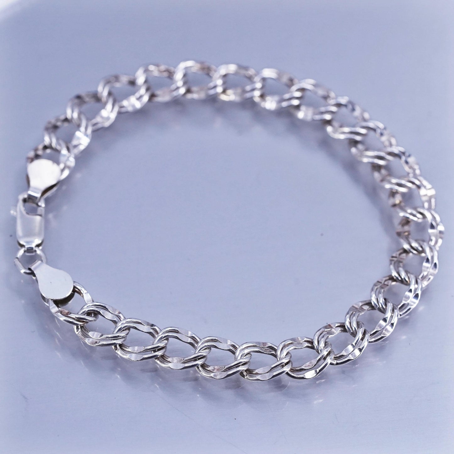 7”, Vintage Italy Sterling 925 silver handmade bracelet, double curb link chain