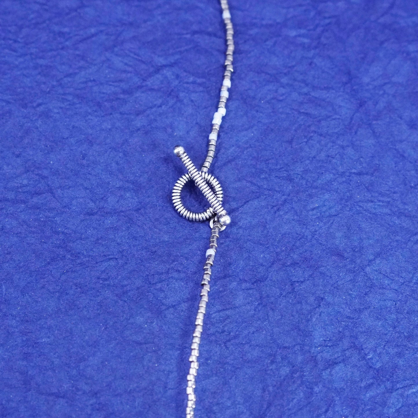 18”, Native American jewelry, Sterling 925 silver heishi bead chain jade leaf