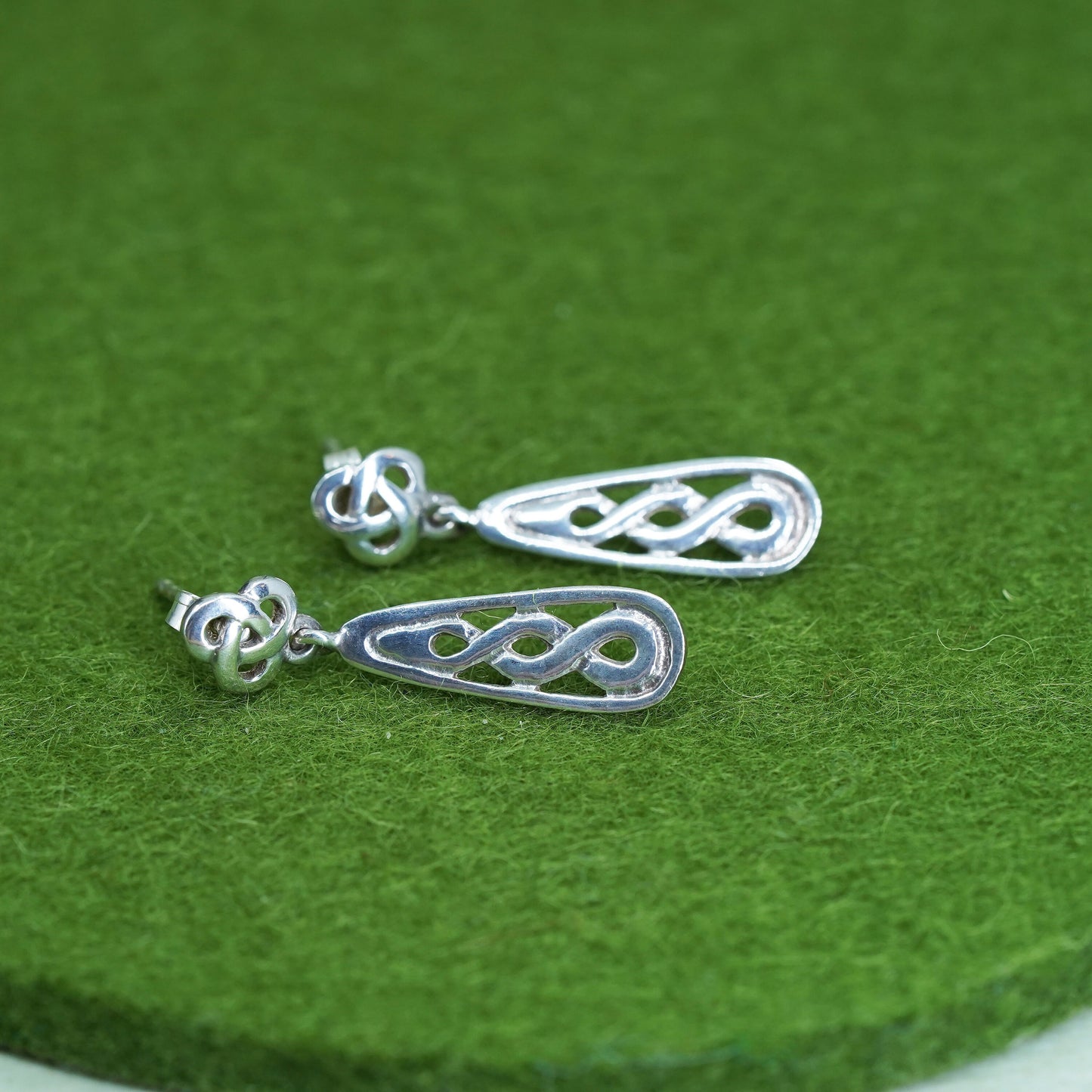 Vintage Irish Sterling silver handmade earrings, 925 Celtic knot dangles