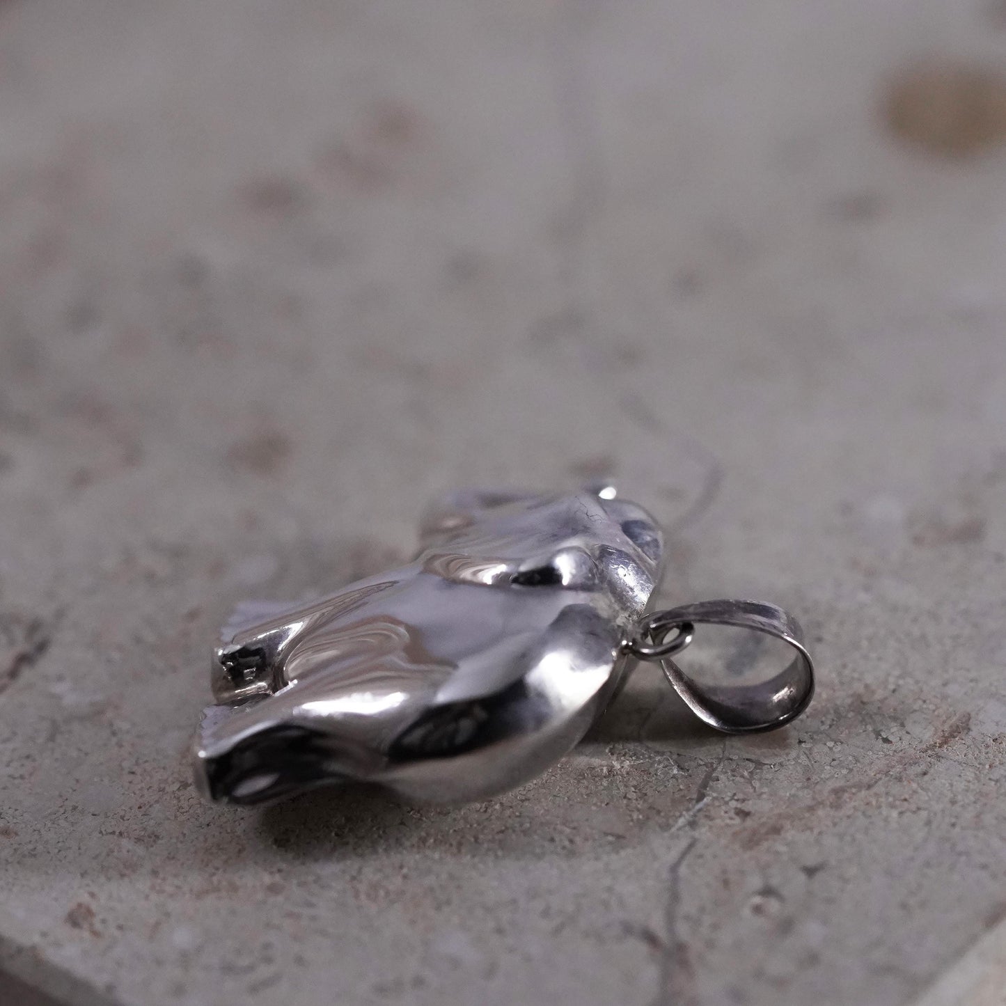 Vintage Sterling silver handmade pendant, puffy 925 silver elephant charm
