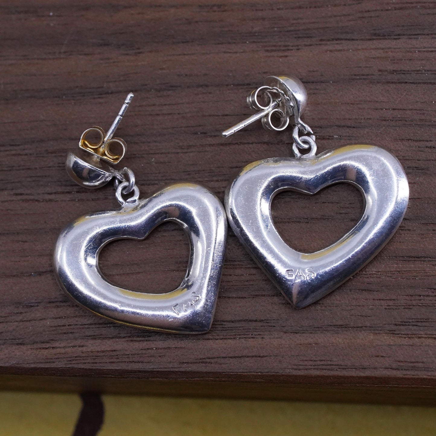 Vintage Sterling 925 silver handmade puffy heart earrings