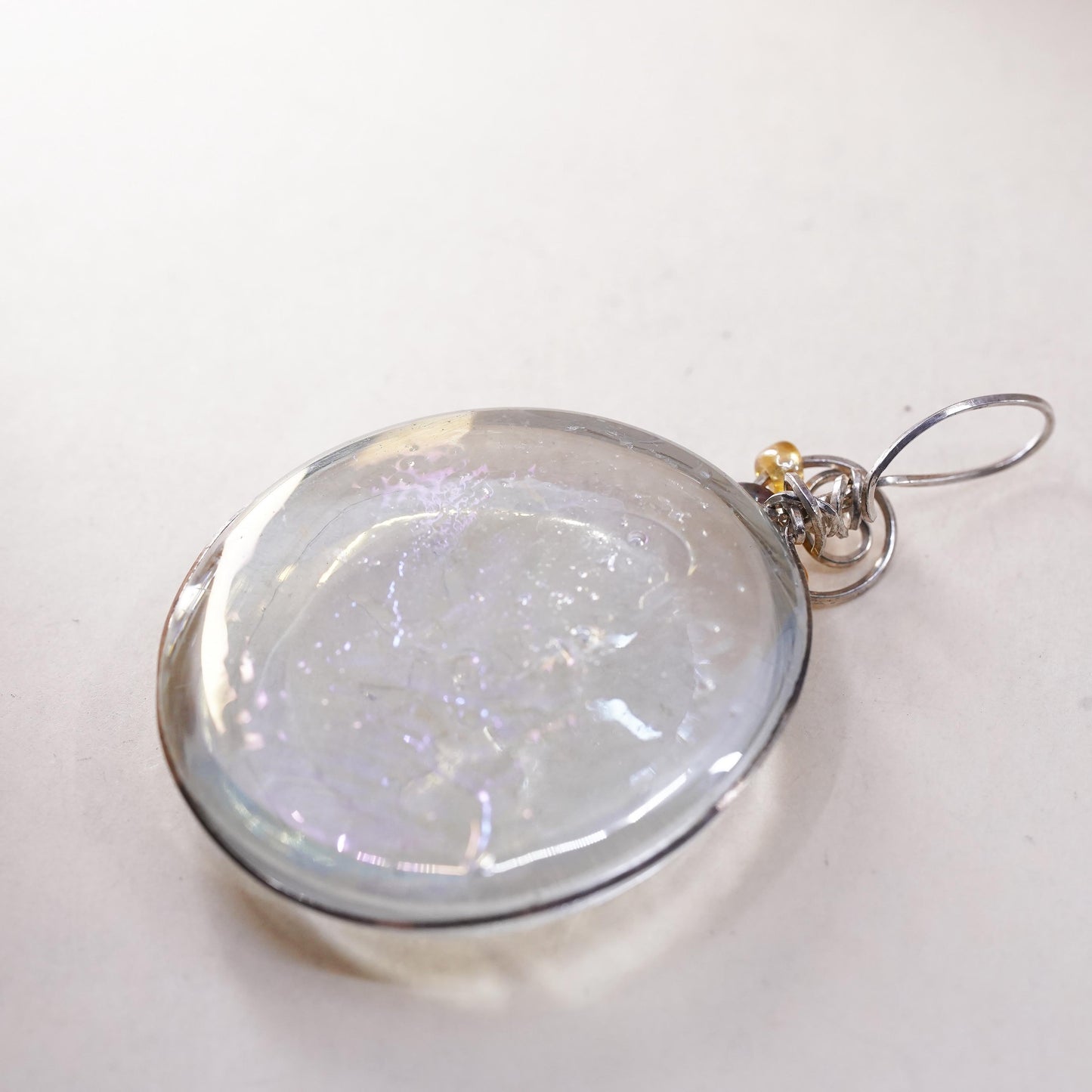 Vintage Mexican sterling silver wire w/ handmade dichroic foiled glass pendant