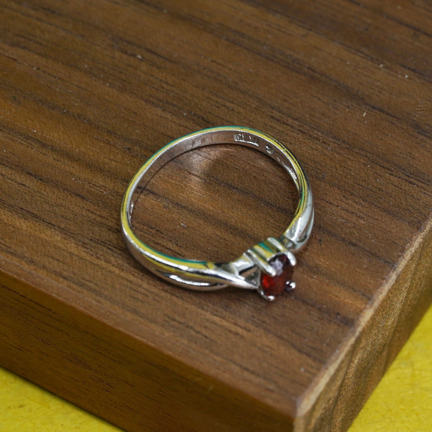 Size 8, vintage Sterling 925 silver stackable ring with oval ruby