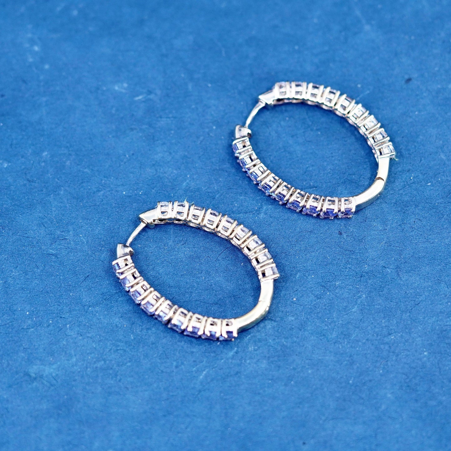 1.25”, vermeil gold Sterling silver earrings, 925 sided hoops huggie amethyst