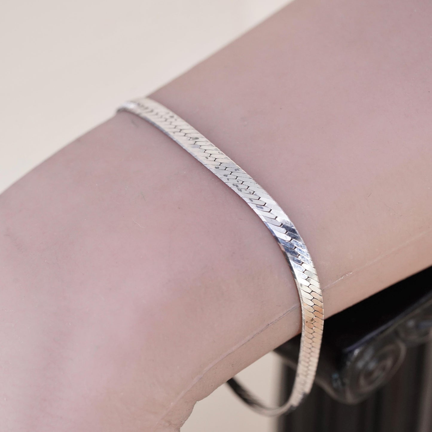 6.75" 4mm, Vintage Italian sterling silver bracelet, 925 herringbone chain