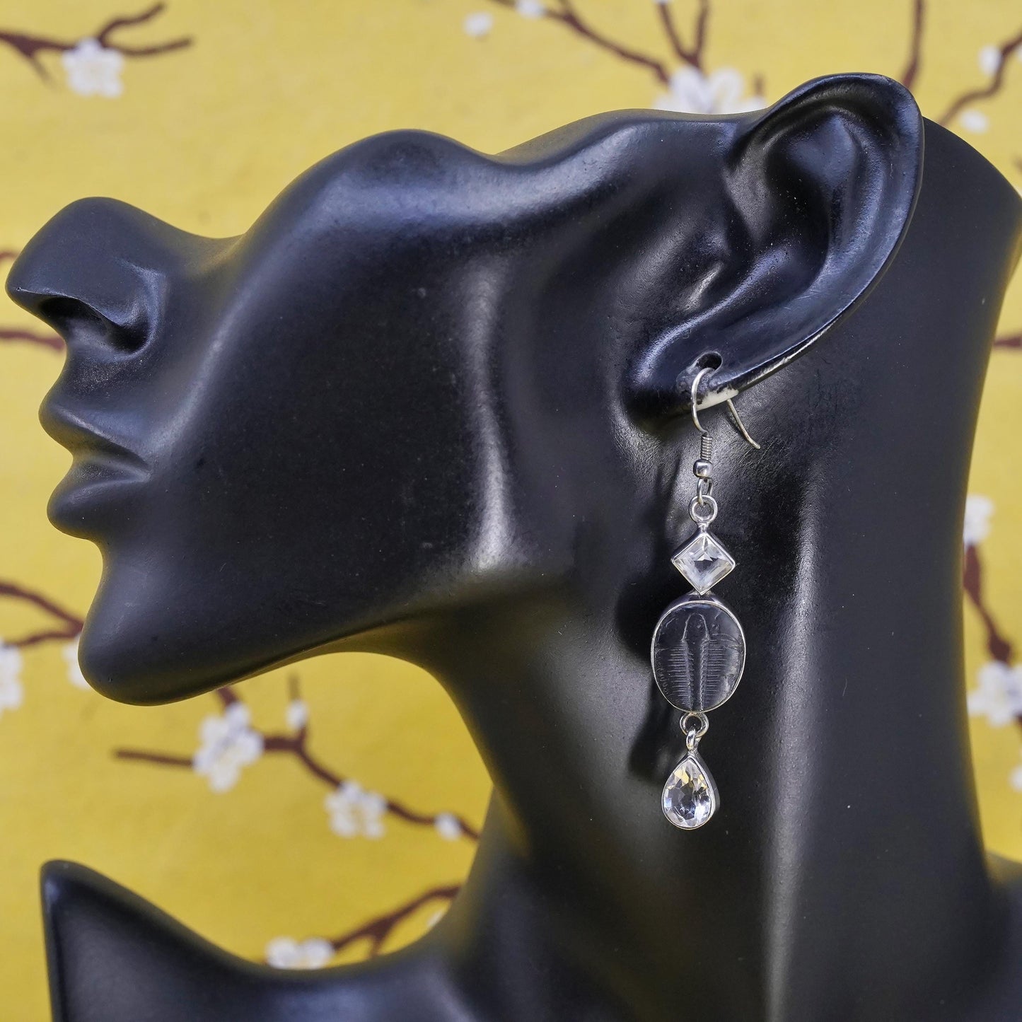 Sajen 925 Silver Trilobite Fossil Drop Earrings Quartz, Nature Sterling jewelry