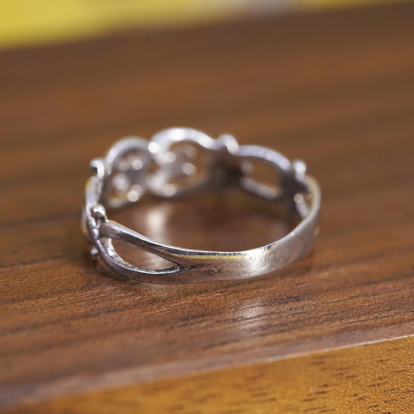 Size 8.5, Vintage sterling silver handmade ring, filigree heart 925 band