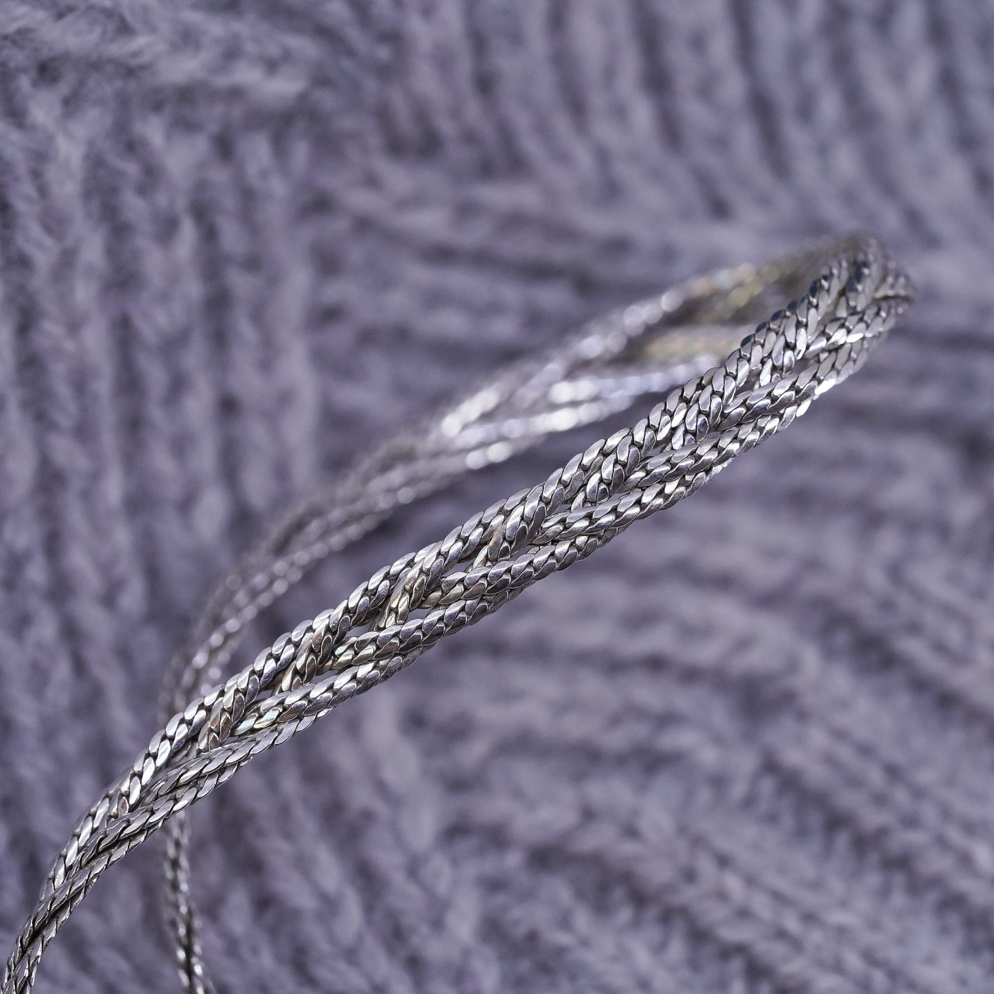 7.75", 6mm, vintage Sterling silver bracelet, 925 woven flatten curb chain
