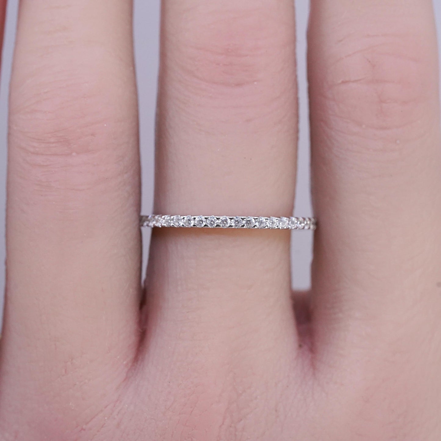 Size 9.25, VTG Sterling 925 silver handmade stackable band ring w/ cluster Cz