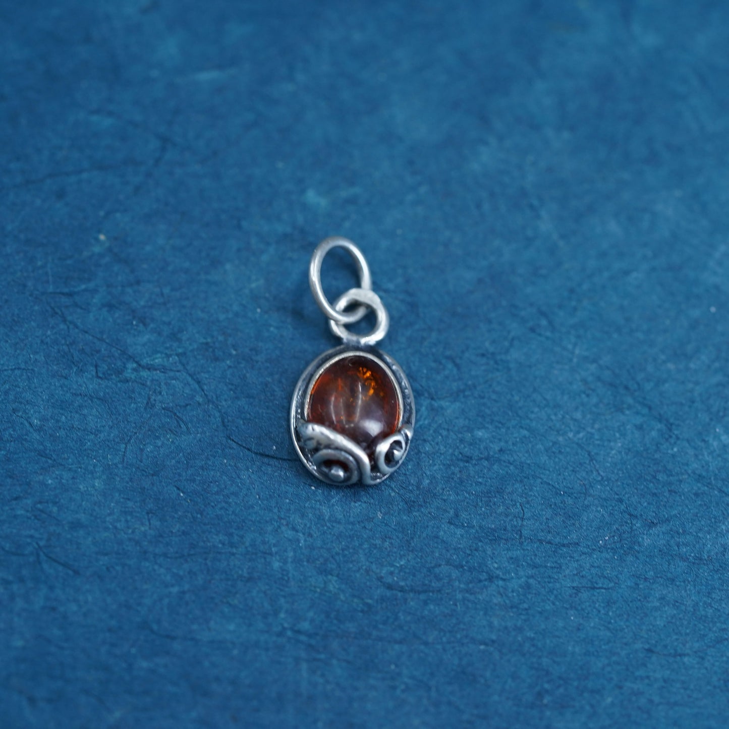 Vintage Sterling silver handmade pendant, 925 tag charm with amber