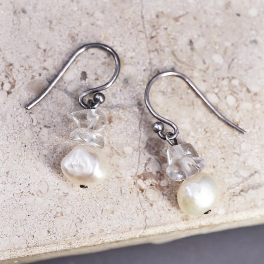 Vintage Sterling 925 silver handmade pearl crystal earrings