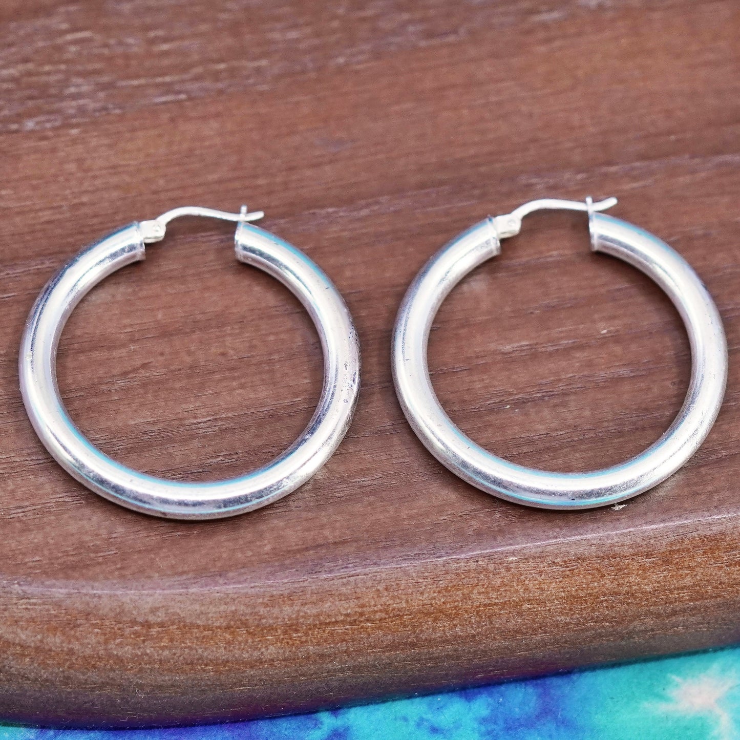 1.25”, vintage Sterling silver handmade hoop earrings, 925 huggie