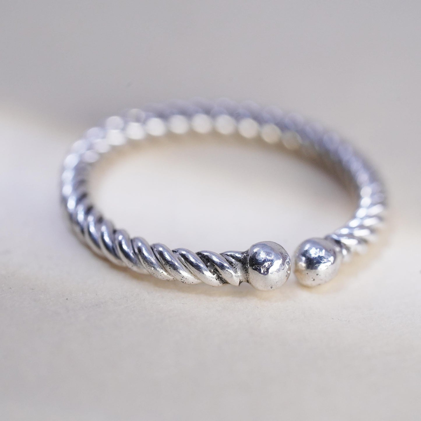 Size adjustable, vintage Sterling silver handmade ring, 925 cable band beads