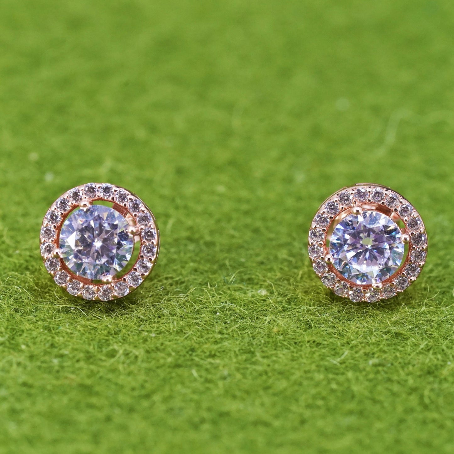 Vintage rose gold over sterling 925 silver circle cz studs, minimalist earrings