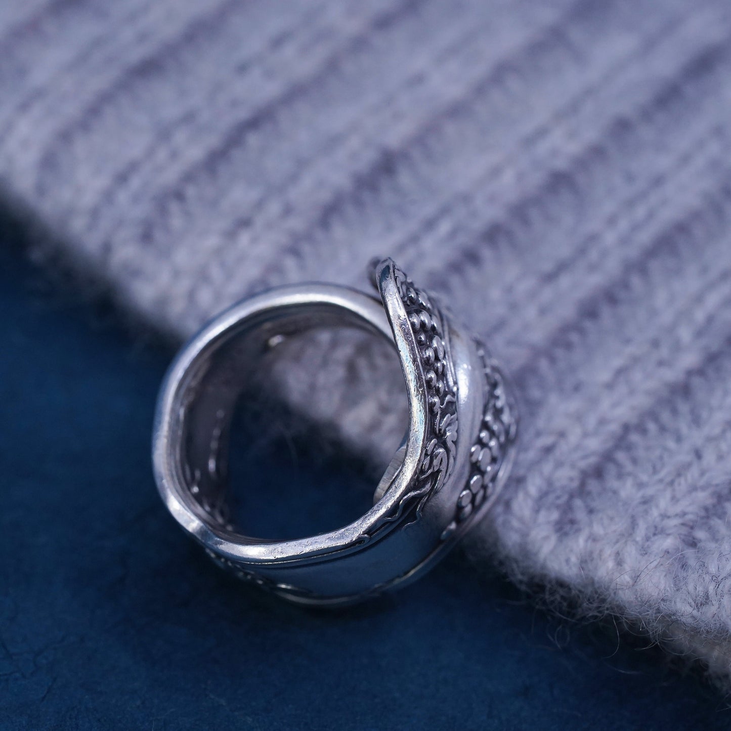 Size 4.5, vintage 1847 Roger’s Bros silver ring, 925 flower spoon wrap band