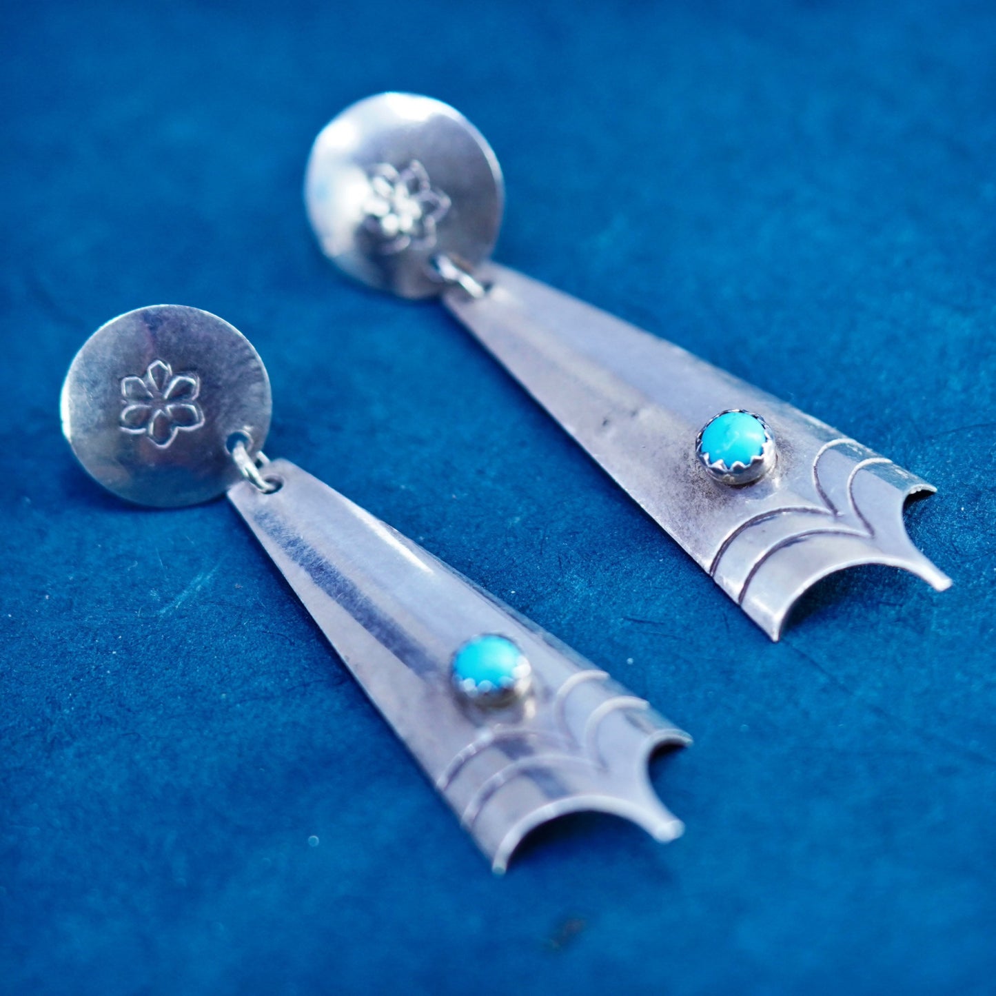 signed southwestern sterling 925 silver handmade earrings with turquoise bead