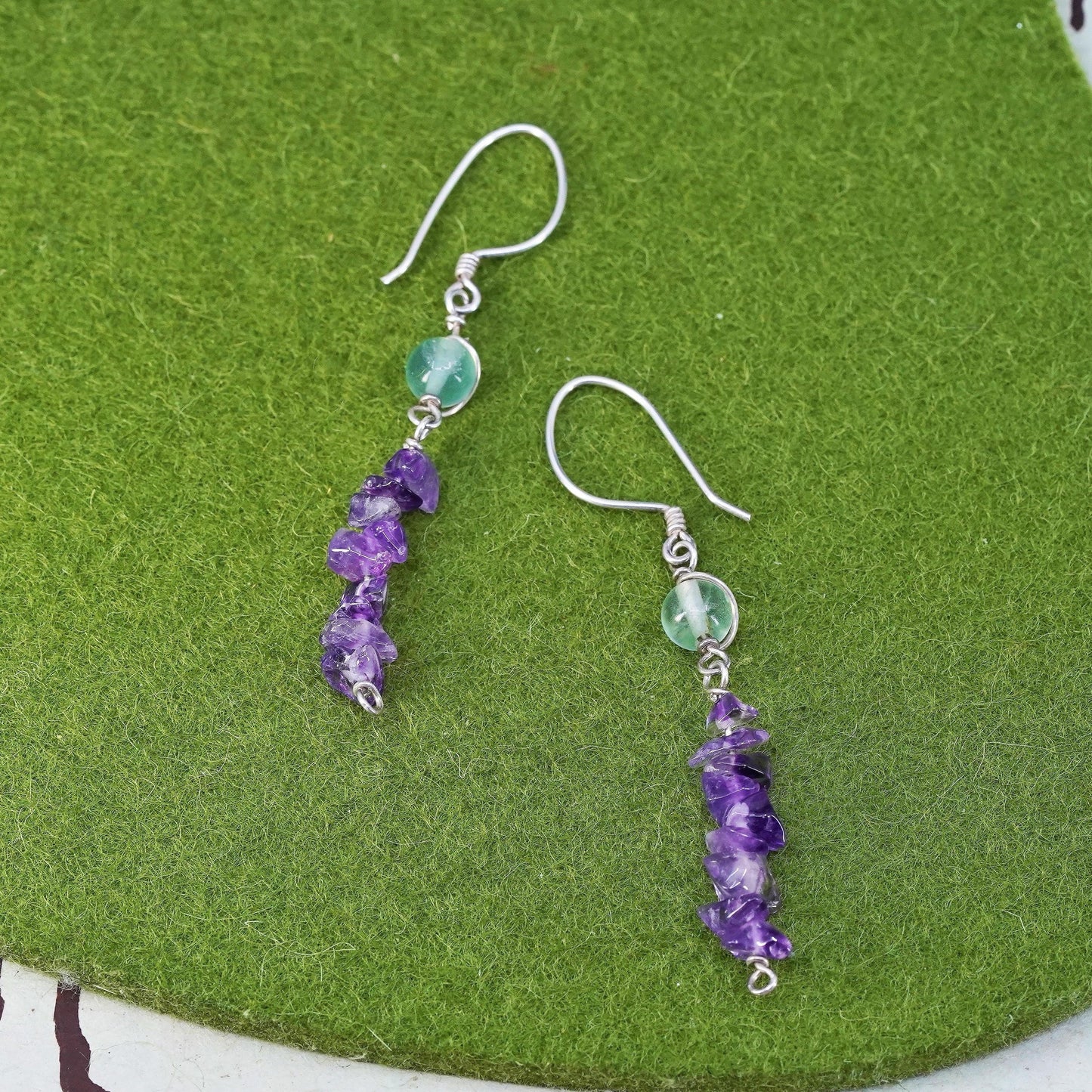 Vintage Sterling 925 silver handmade earrings with amethyst chalcedony nuggets