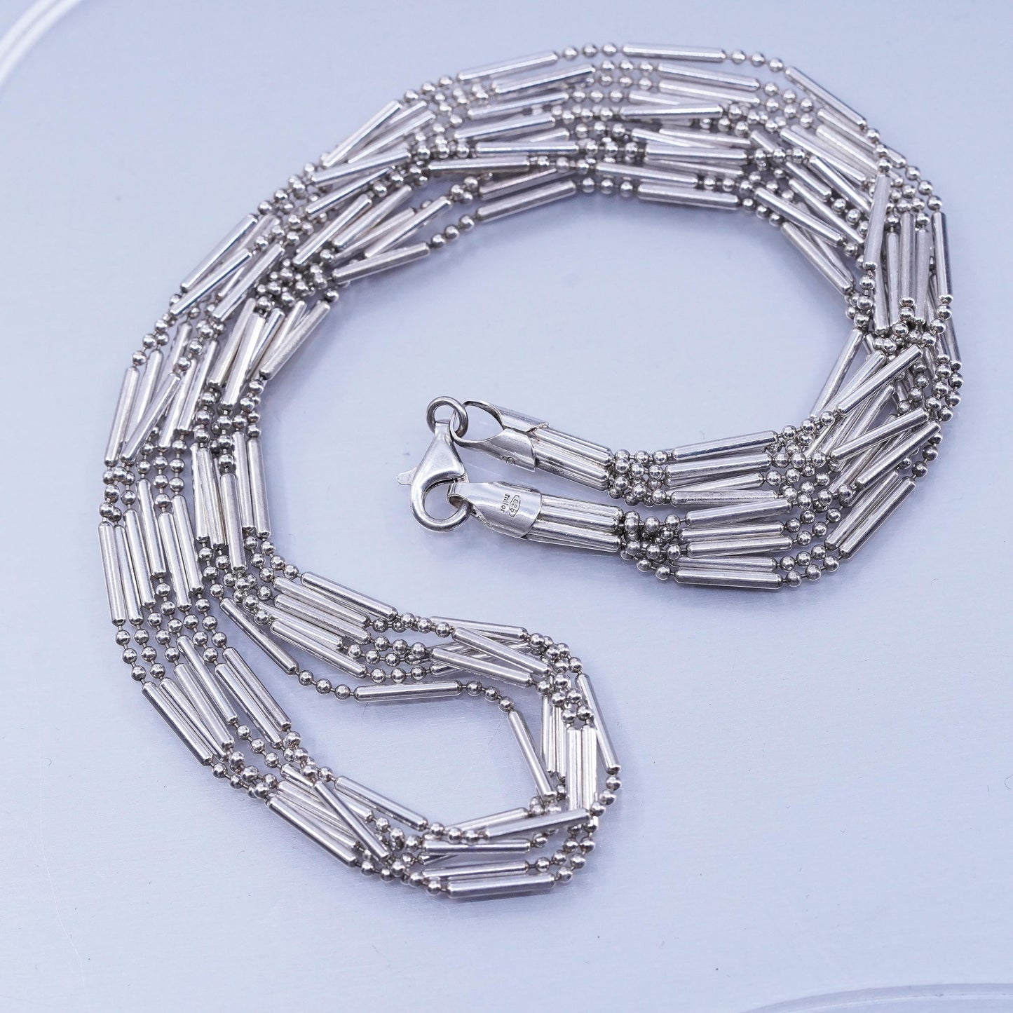 18”, VTG Italian Sterling 925 silver multi 6 strands bar bead chain necklace