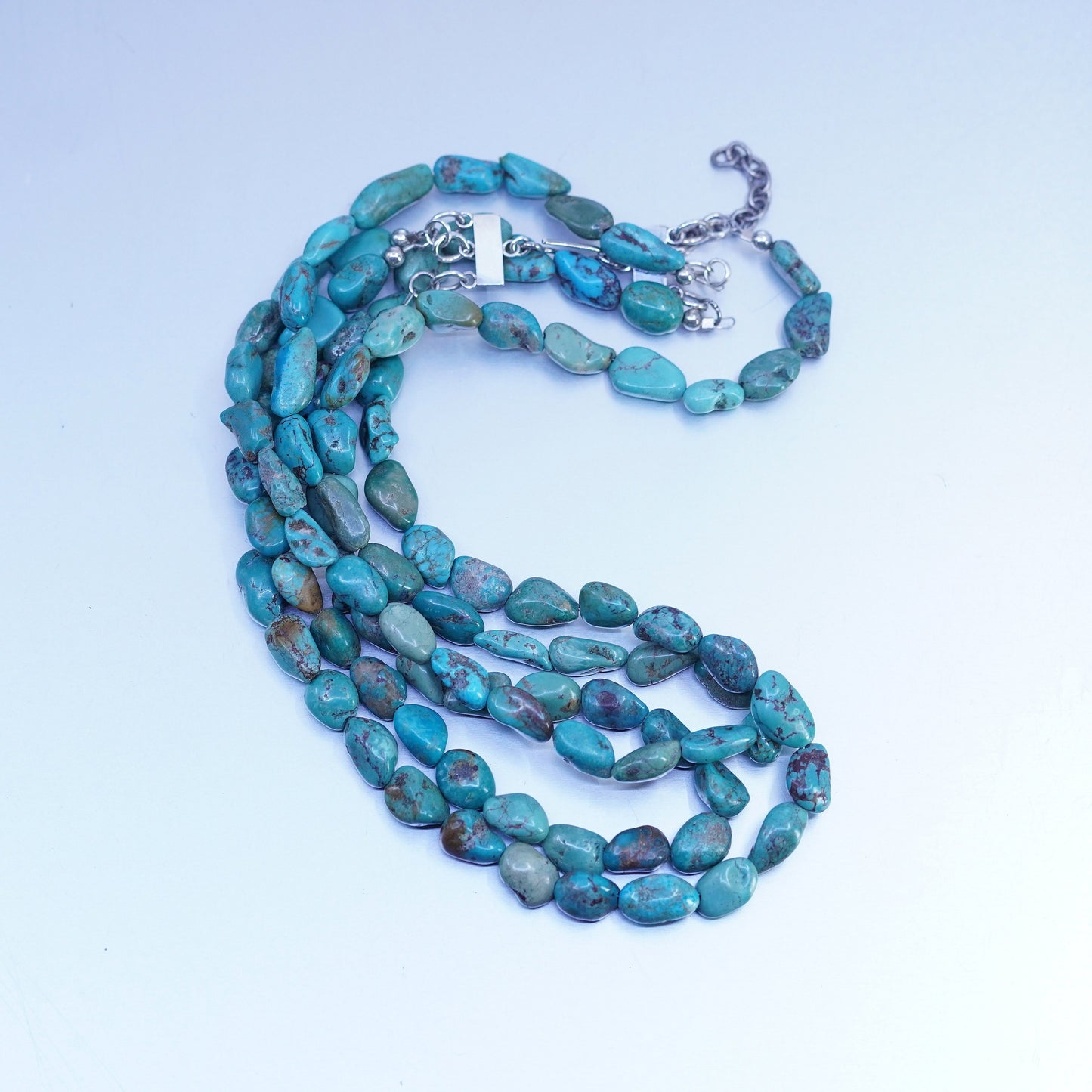 16+2”, VTG Sterling 925 silver handmade necklace with nugget turquoise beads