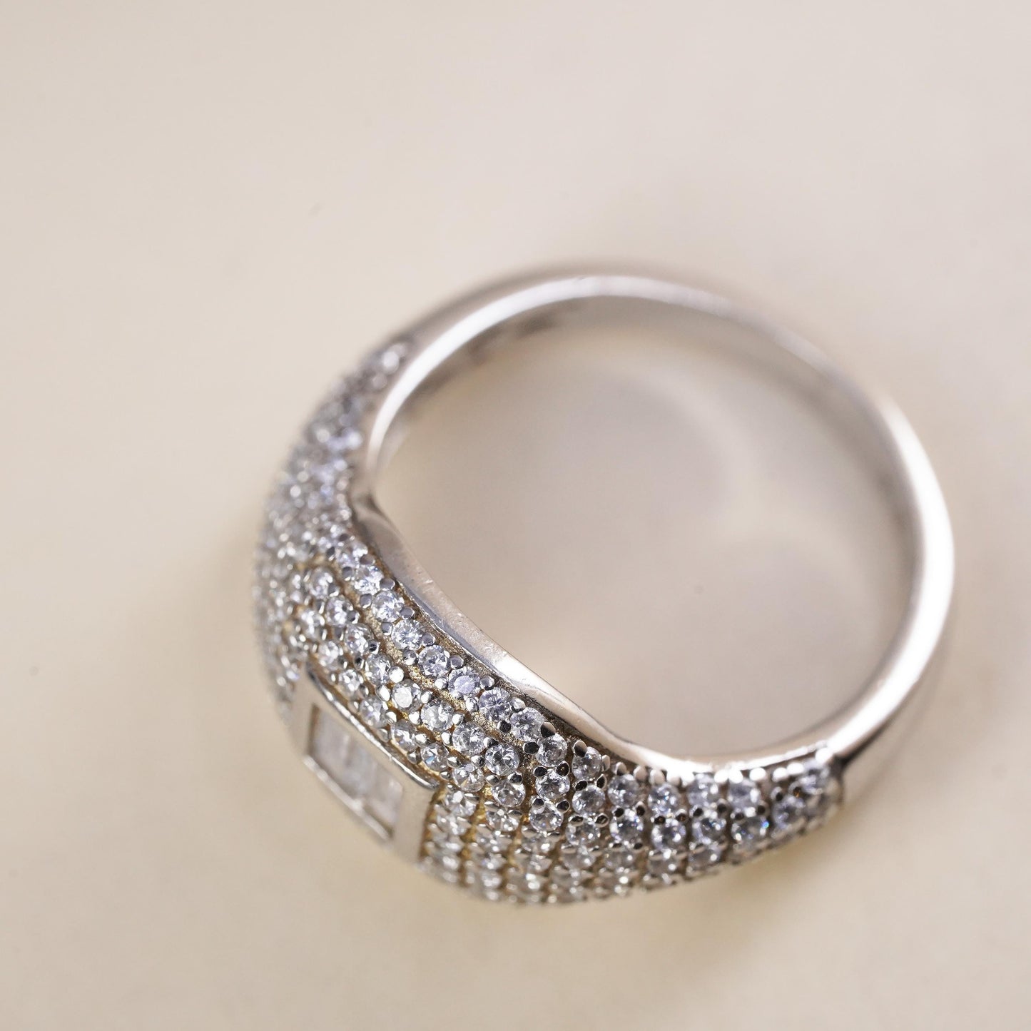 Size 5.75, Vintage Sterling silver ring, 925 silver cluster CZ, engagement ring