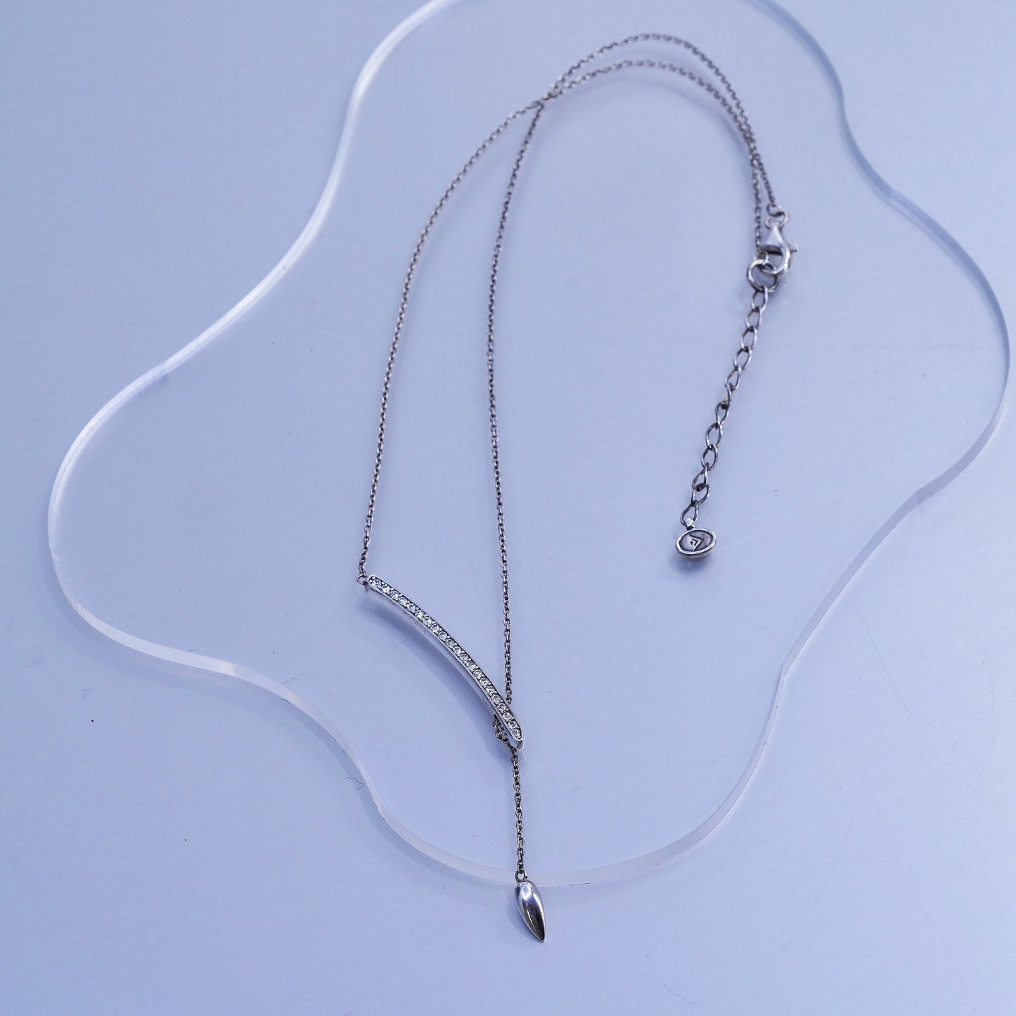 16+2” Silpada Sterling 925 Silver Exuberance CZ Bar Necklace w/ teardrop charm