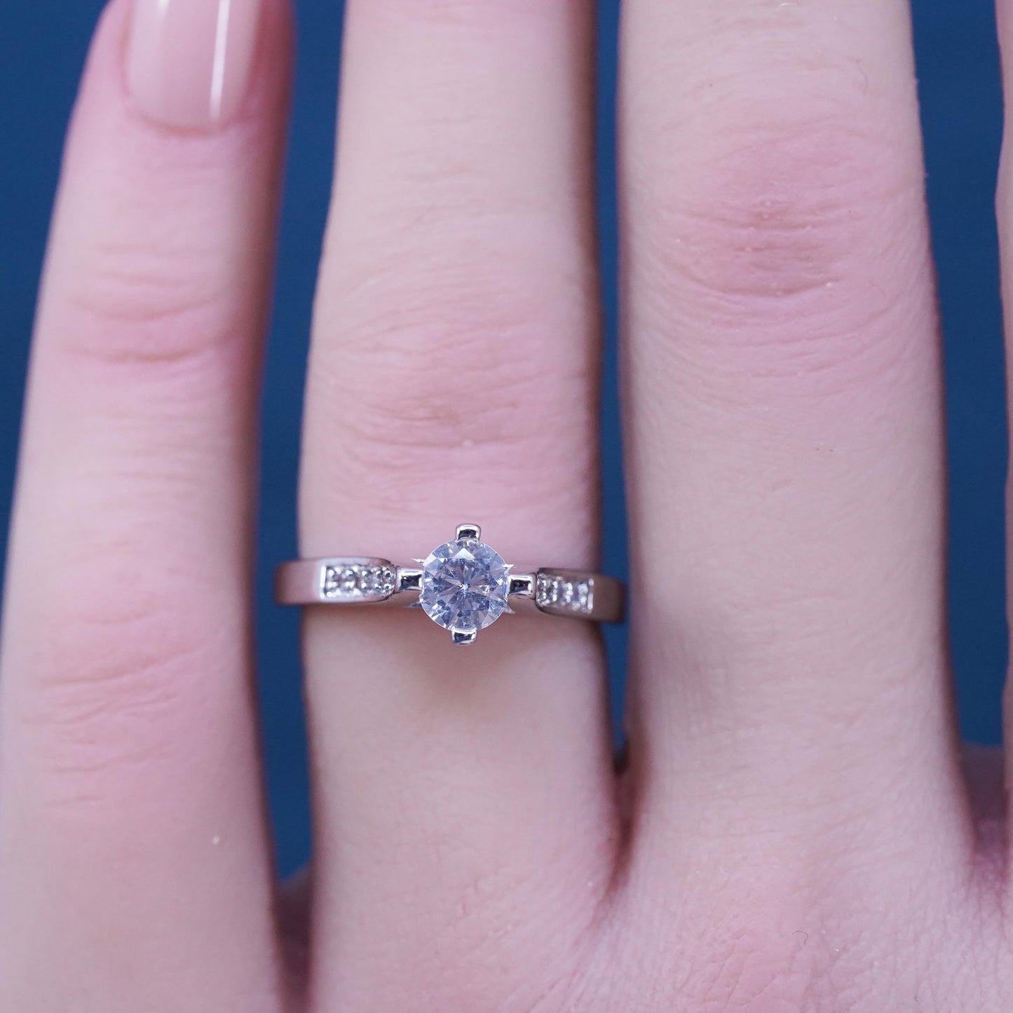 Size 6, vintage Sterling 925 silver engagement anniversary ring with cluster Cz