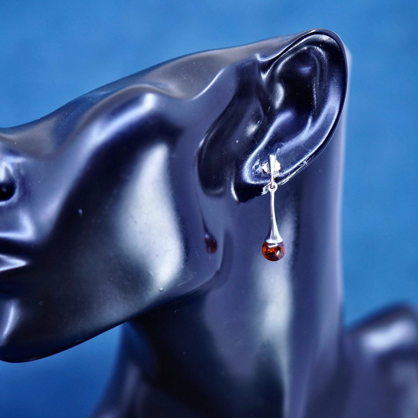 Vintage elegant sterling 925 silver handmade earrings with amber beads