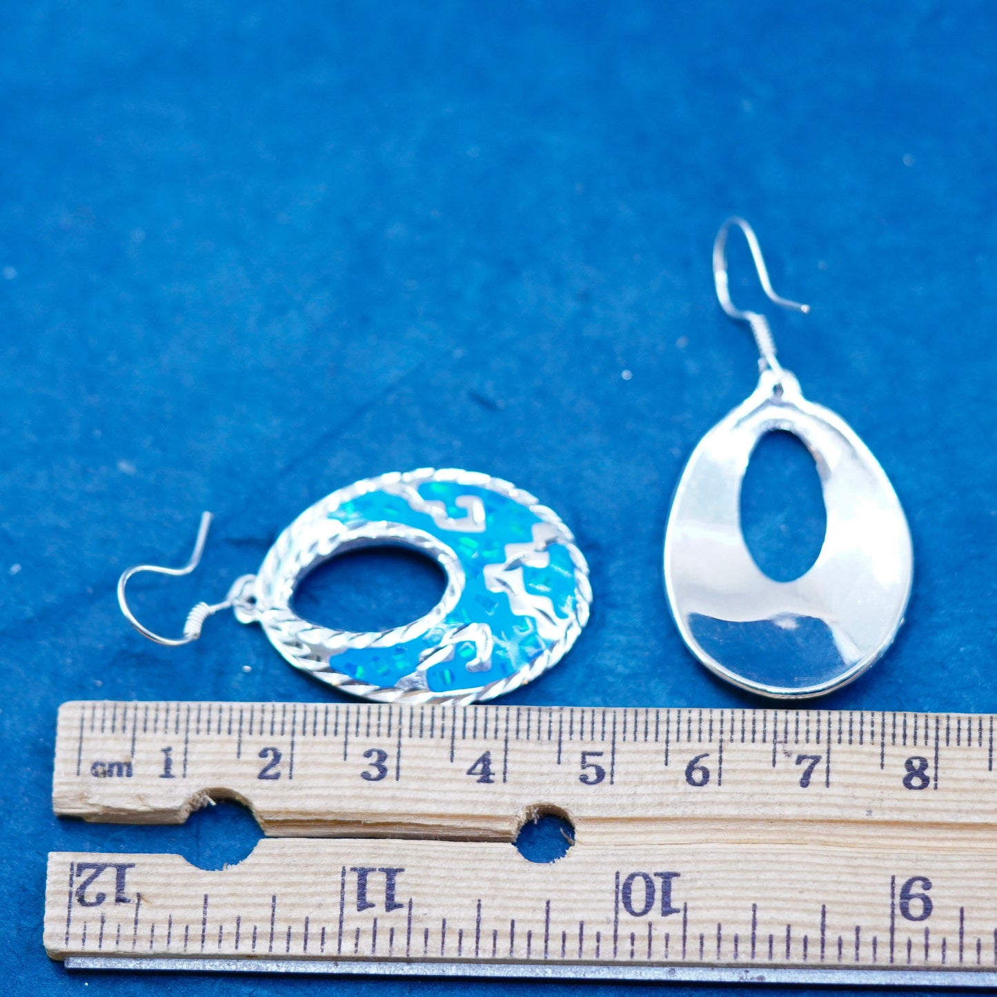 Vintage sterling 925 silver handmade oval earrings with fire opal inlay