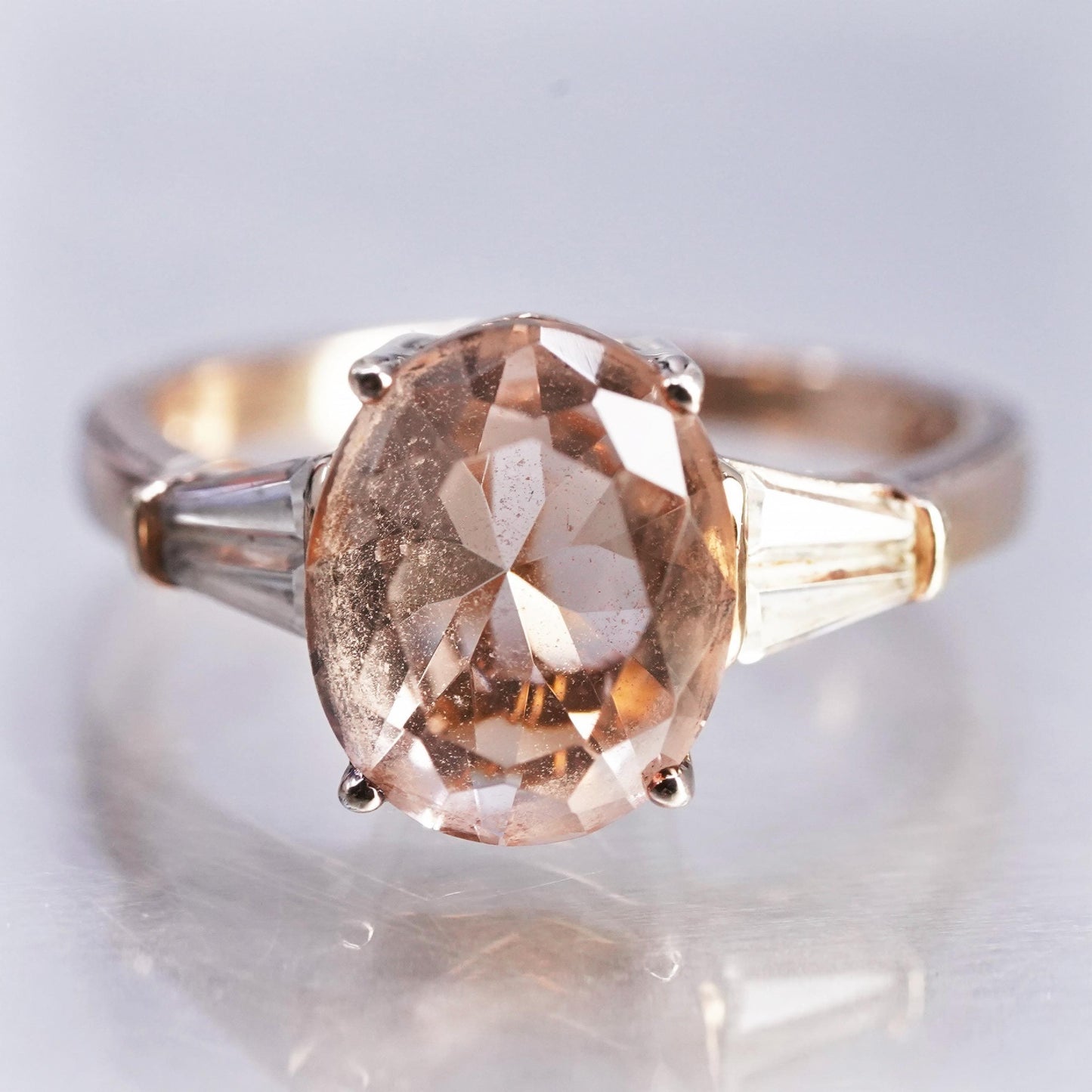 Size 7, vermeil rose gold over Sterling 925 silver ring oval orange crystal Cz