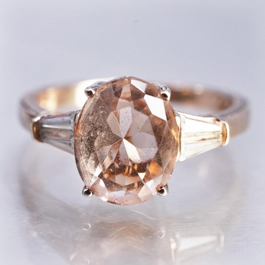 Size 7, vermeil rose gold over Sterling 925 silver ring oval orange crystal Cz