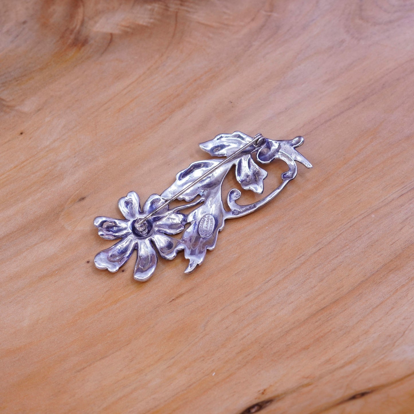 Vintage handmade sterling 925 silver flower brooch
