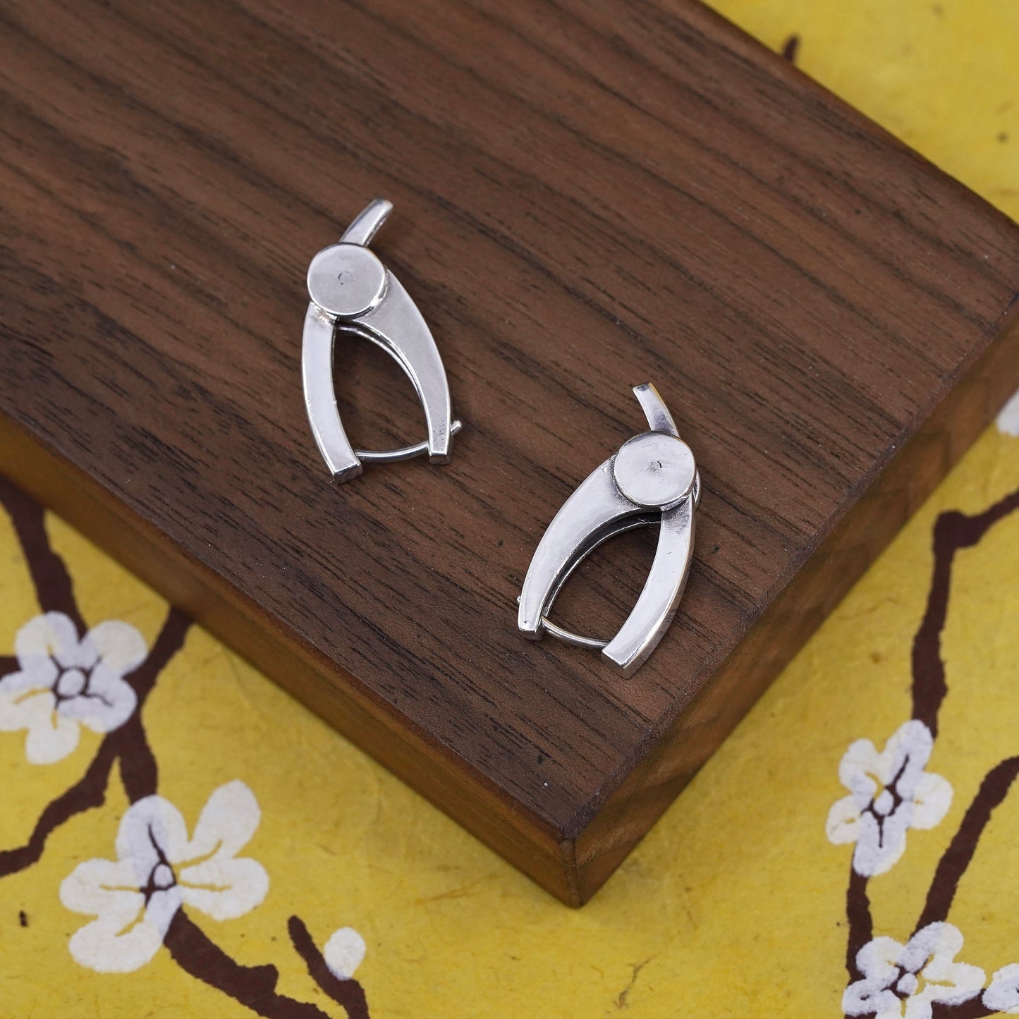 0.75", vintage modernist Sterling silver handmade earrings, 925 huggie hoops