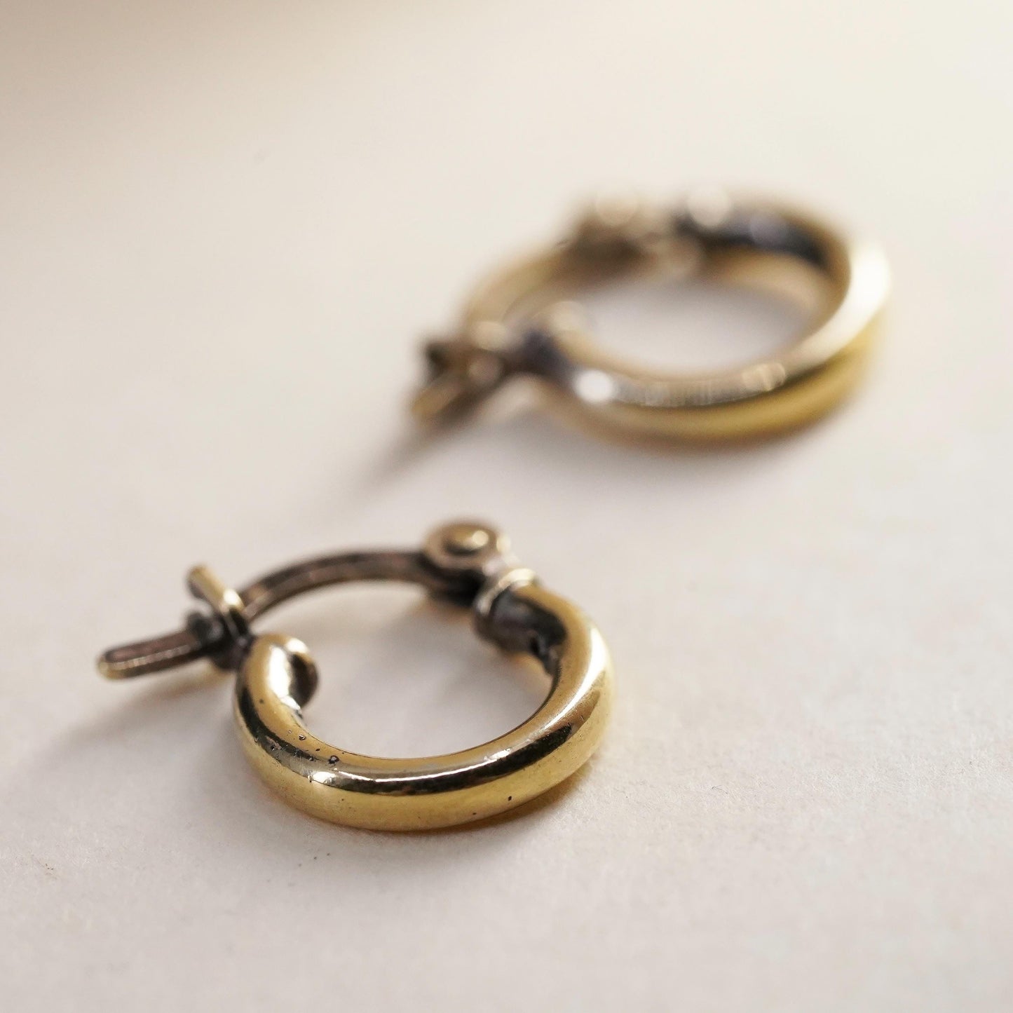 10mm, Vintage gold over sterling silver loop earrings, fine 925 silver hoops