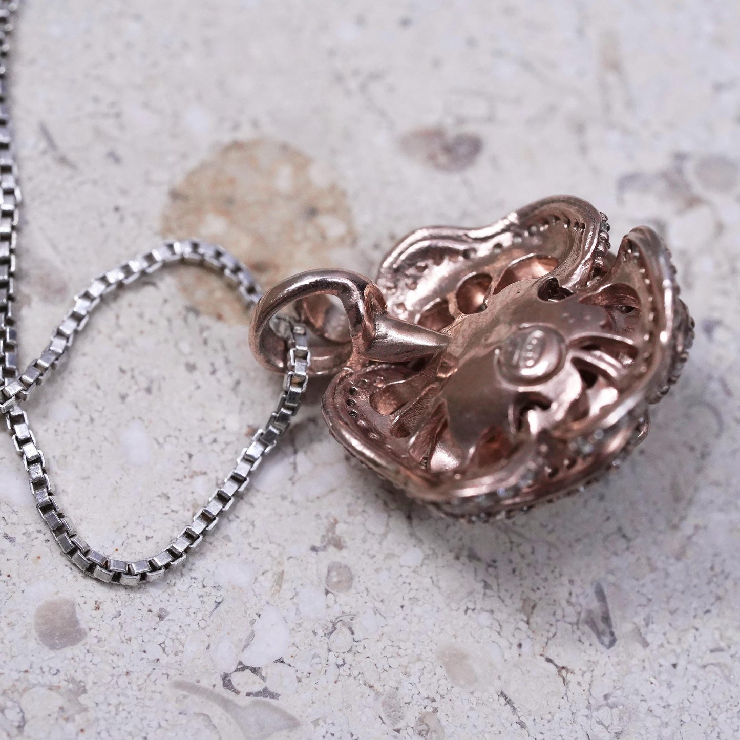 16”, Sterling 925 silver necklace, 925 box chain vermeil gold flower pendant