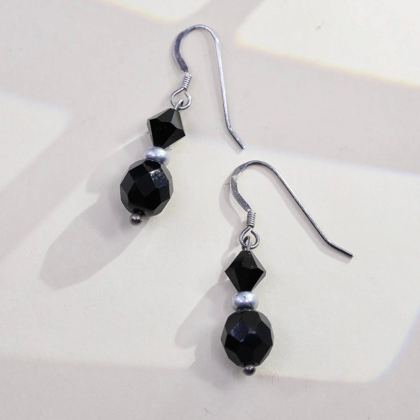 Vintage 925 Sterling silver handmade earrings with onyx beads