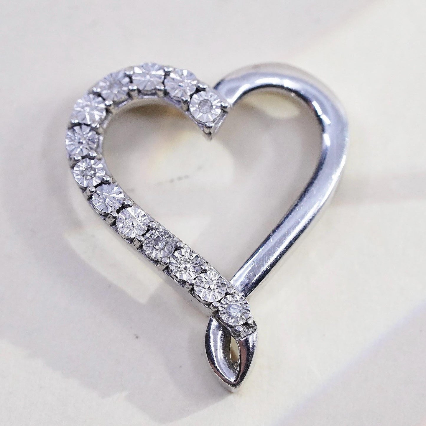 Vinatge DJC Sterling silver Pendant, 925 silver heart Pendant with real diamond