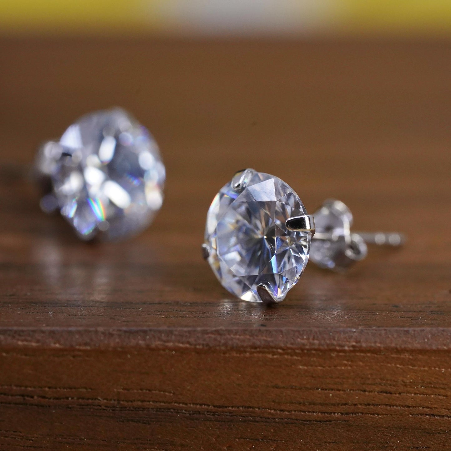 8mm, vintage Sterling 925 silver studs, clear cz earrings