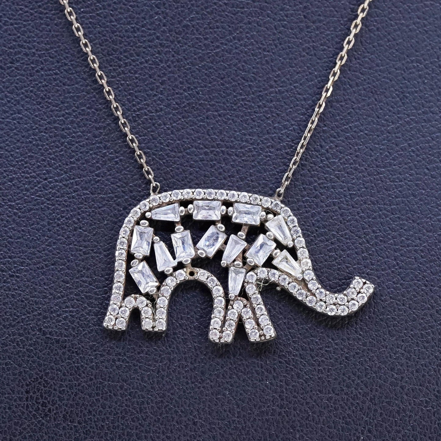16+2", Turkish vermeil gold Sterling 925 Silver Necklace cz elephant Pendant