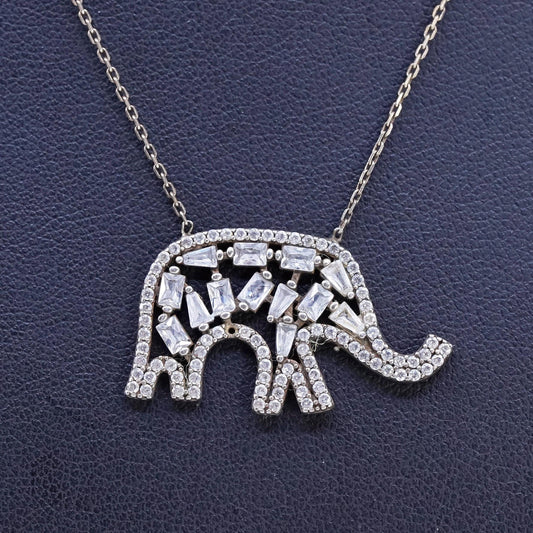 16+2", Turkish vermeil gold Sterling 925 Silver Necklace cz elephant Pendant