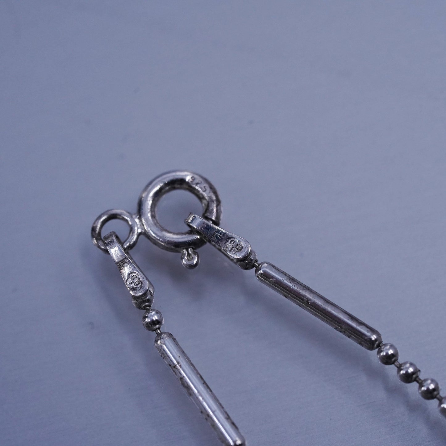24” 1mm, vintage Italy Sterling 925 silver bar bead chain necklace