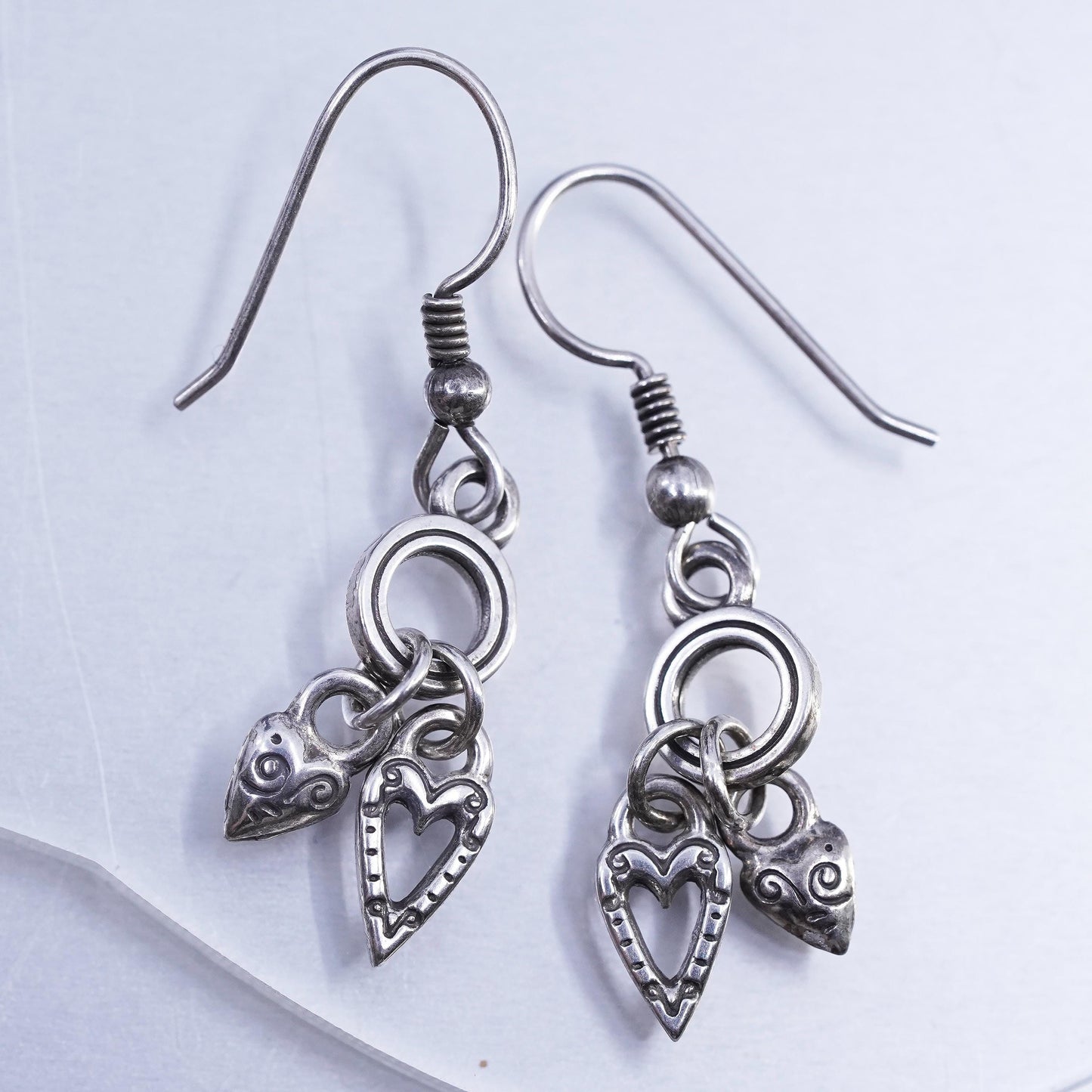 Vintage Sterling 925 silver handmade textured heart earrings