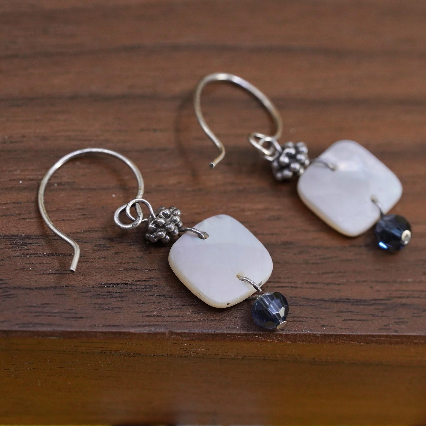Vintage Sterling 925 silver handmade earrings w/ white mother of pearl dangles