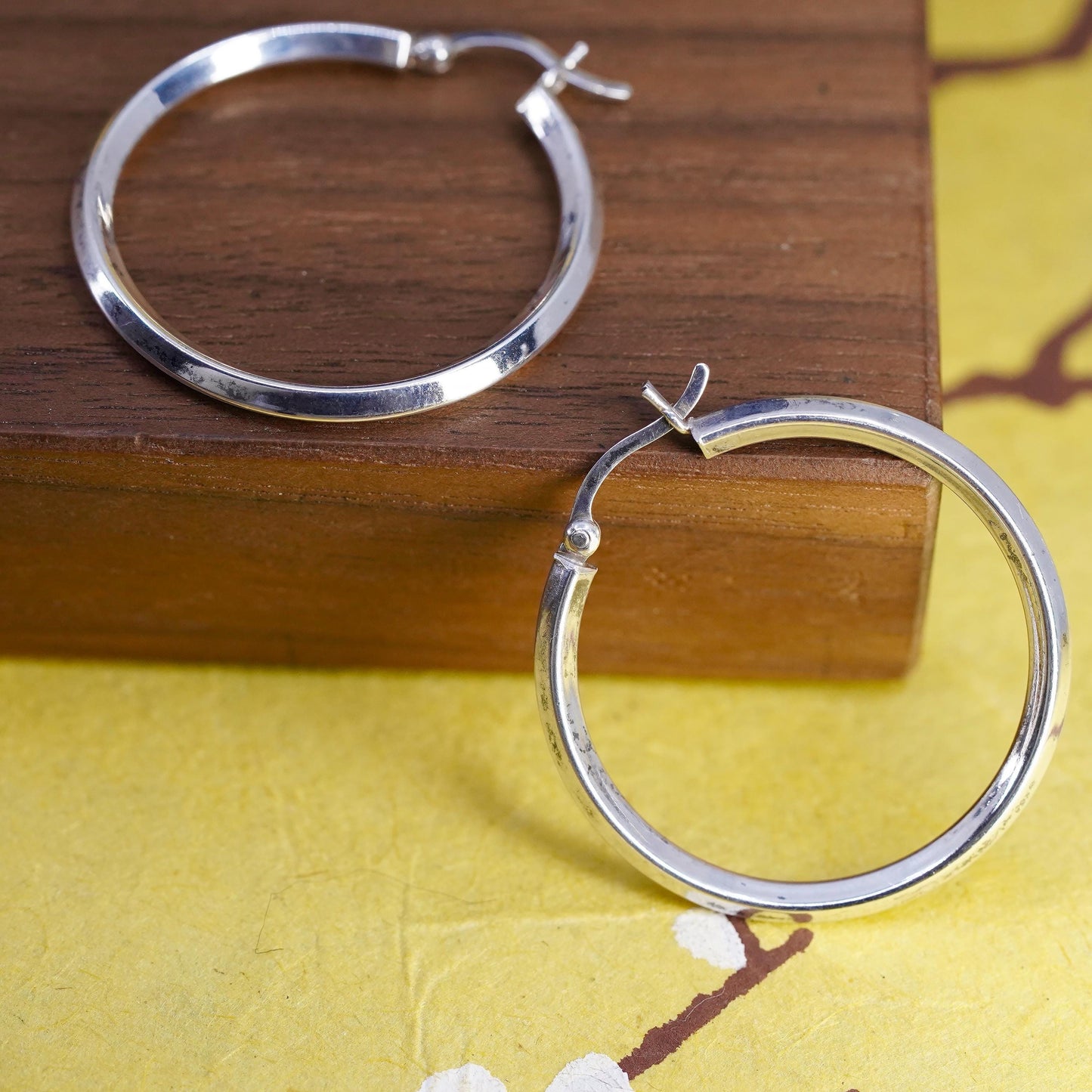 1.25", Vintage Sterling silver handmade earrings, 925 huggie hoops
