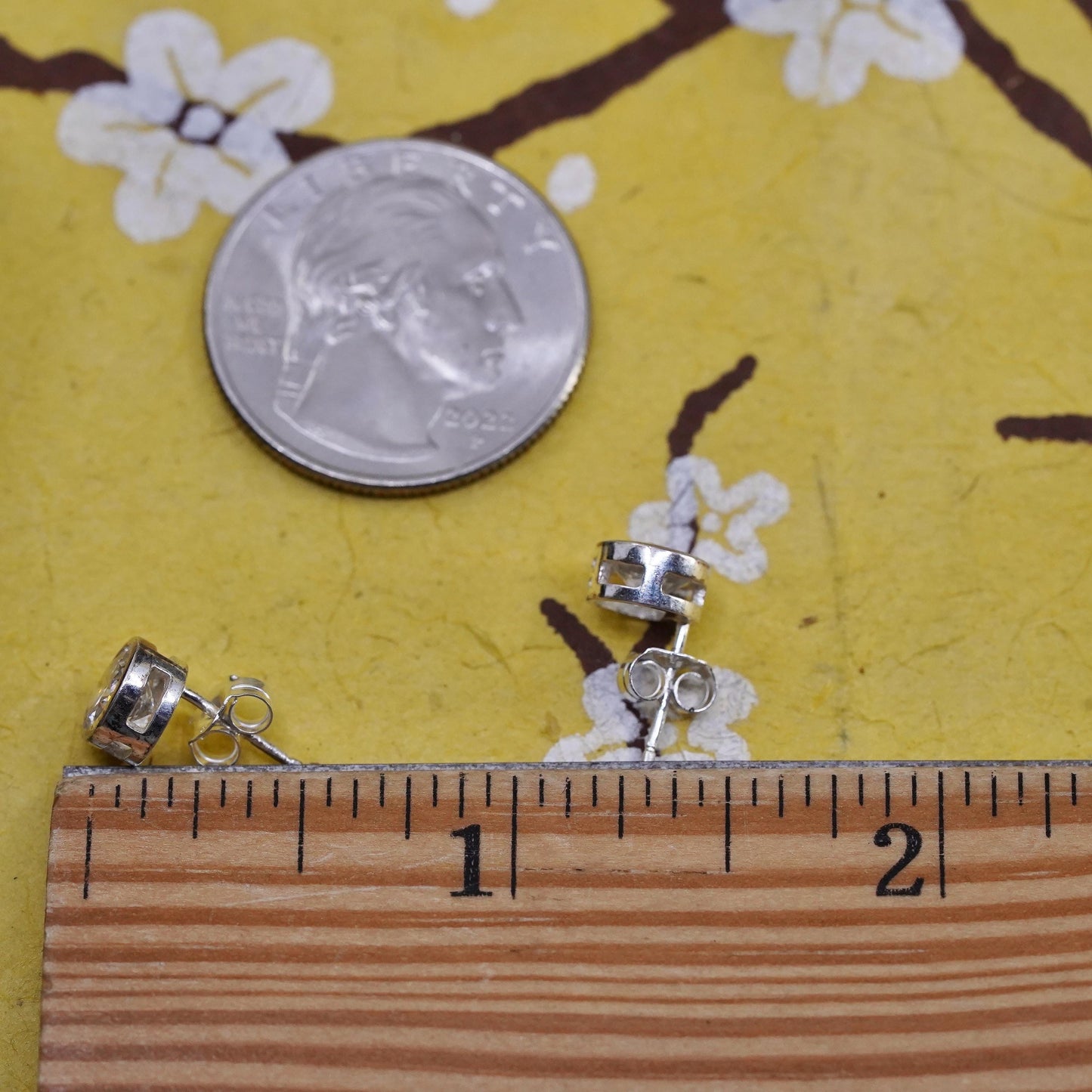 7mm, Vintage Sterling silver clear round crystal studs, cz earrings